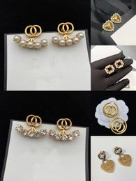 Diseñadores de perlas pendientes de botón doble g pendiente de diamante para mujer Crystal Ear Stud Pendientes de lujo de alta calidad