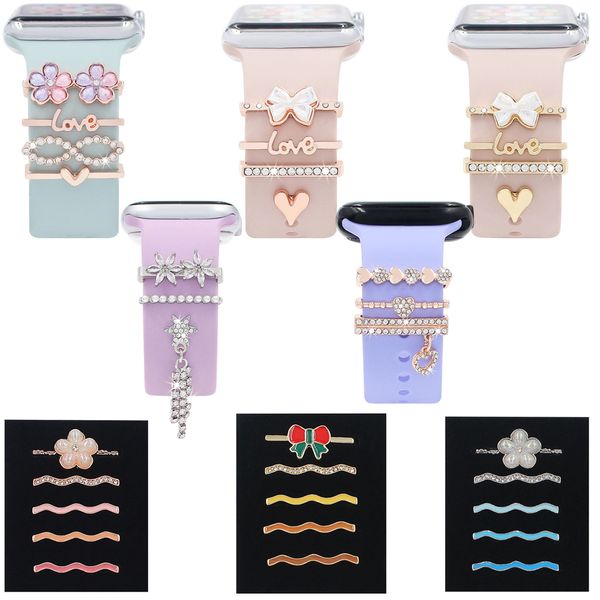 Pearl Diamond Metal Charms Ring Decorative for Apple Watch Band Smart Watch Silicone Strap Accessoires pour Iwatch Bracelet