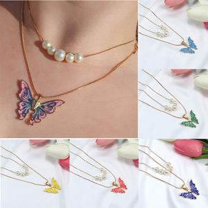 Pearl Drip Oil Butterfly Princess Crystal Necklace Boeddha Paren Girllters Fashion Jewelry Accessories Gifts