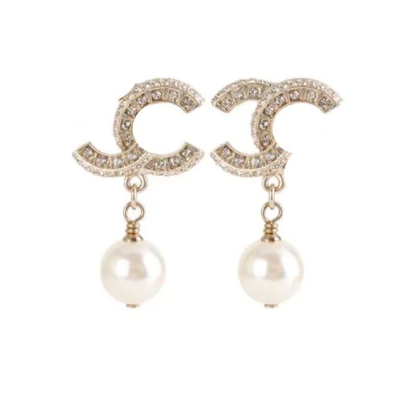 Boucles d'oreilles en perles 2cm boucles d'oreilles pendantes designer pour femmes boucles d'oreilles de luxe c lettre bijoux femmes 18k diamant cadeaux de mariage