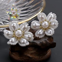Parel oorbellen rond kleine rijst kralen Handgemaakte bruids bruiloft prom Accessorie Hair sieraden 240311