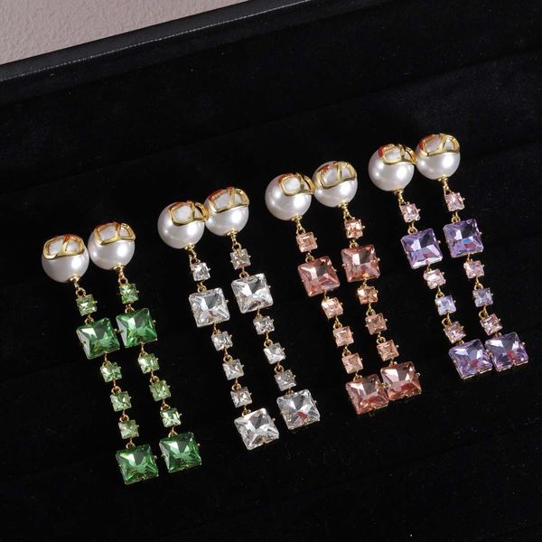 Boucles d'oreilles en perles, laiton, boucles d'oreilles de créateurs, haute qualité, lustre pendant, cristal, 4 couleurs, mode luxe, cadeau, vente en gros