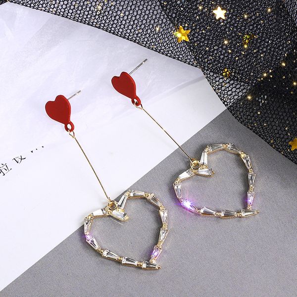 Boucles d'oreilles en perles, bijoux simples, à la mode, cœurs découpés, petit cœur rouge, boucles d'oreilles de tempérament pour étudiante, vente en gros