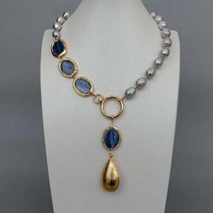Perle d'eau douce cultivée ovale kyanite brossed perles pendentif 19 ans 19
