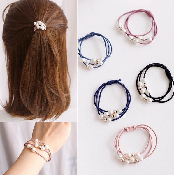 Anneau de cheveux en perles, corde à cheveux à haute élasticité, corde de tête trois en un, élastique à nœud coréen, accessoires pour cheveux, 9 perles