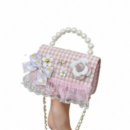 Poignée de perle Petits sacs à main pour enfants Sweet Fr Bow Filles Sacs à bandoulière Belle Princ Lace Sac à bandoulière pour enfants Accories N1hD #