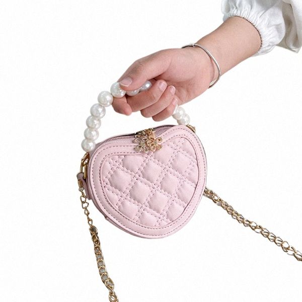 Perle Poignée Filles Mini Épaule Menger Sac Princ Portefeuille Porte-Monnaie Sacs À Main Sacs À Bandoulière En Forme De Coeur Pour Enfants Mignons h4Gg #