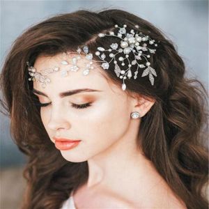 Perle bandeau front cheveux chaîne bijoux mariage mariée fleur diadème couronne cheveux accessoires fête bal coiffure argent tête Pie201W