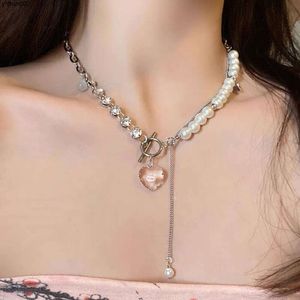 Parelhart splitsketting voor dames in de zomer Zoete, koele stijl nekketting Lichte luxe en uniek ontwerp High-end kraagketting Sp5f