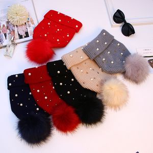 Pearl ingelegd vaste kleur winter gerold warme pom hoed volwassen pom stretch heren beanie dames ski hoeden