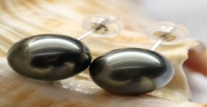 Bijoux de perles charmantes énormes 1011 mm Tahitien noir rond Route d'oreille de perle 18K9296966