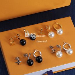 Boucle d'oreille plaquée avec lettres de perles, clous Vintage, tendance, classique, fleur, Chic, bijoux avec boîte