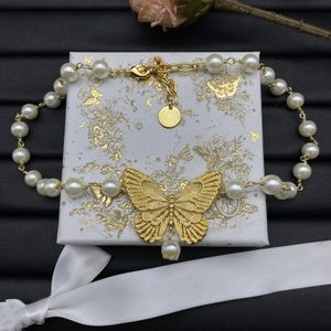 Collier de perles Mode Papillon Collier Charme 18K Rose Or Argent Plaqué Pendentif pour WomenGirl Valentine's Engagement Designer Bijoux Cadeau