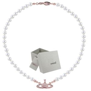 Collar de perlas Cuentas de Saturno Colgante Moda Mujer Collar de diamantes Regalo de joyería de pareja con caja de embalaje334p