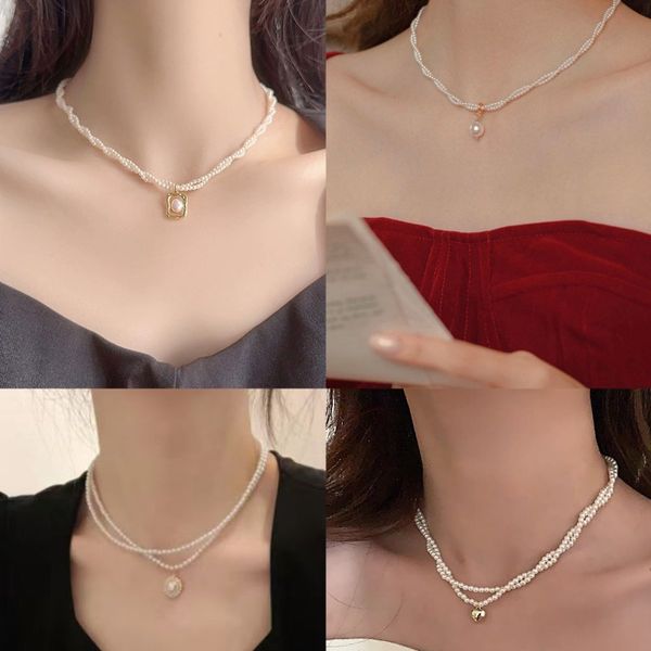Collier de perles pour femmes, bijoux chic, ras du cou, design de tempérament, super sens, chaîne de clavicule, pendentif