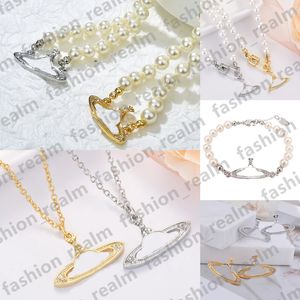 Colliers de perles bracelet perl￩ broche Saturne Boucles d'oreilles collier pendentif diamant cuivre 18 carats en or bijoux plaque de bijoux de bijoux m￨re de la cha￮ne de perles pour femmes