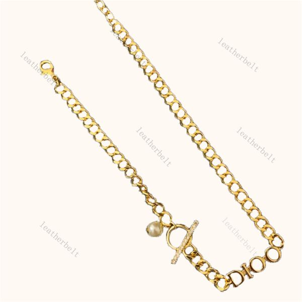 Collares con colgante de retazos de perlas, colgantes con letras de Metal, collar de cadena de eslabones chapado en oro para mujer, joyería de diamantes sencilla