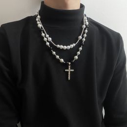 Colliers avec pendentif en perles pour hommes, 2 pièces, chaîne de luxe, ras du cou, mode, Hip Hop, Punk, Hipster, Cool, Couple, collier pour hommes