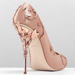 Parel Roze rose goud Vlek Goud Bladeren Bruids Trouwschoenen Modest Mode Eden Hoge Hak Vrouwen Feestavond Feestjurk Shoes241a