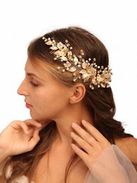 Pearl Rhineste fr Bridal Hair Combs Gold Leaf Wedding Headband Brides Hoofdkleding Wedding