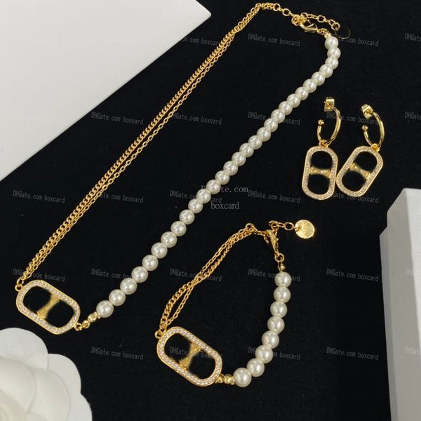 Perle strass boucles d'oreilles Bracelets colliers ensembles de bijoux femmes concepteur cristal collier Bracelets ensembles