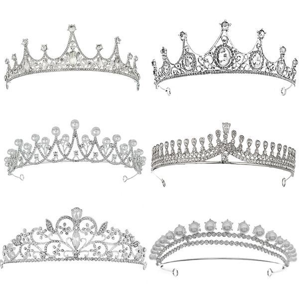 Joyería de diamantes de imitación de perlas pastel Corona fiesta de cumpleaños para adultos aleación Corona Princesa vestido de novia accesorios para el cabello tocado nupcial al por mayor