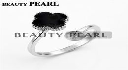 Pearl Ring Settings Black Cloverleaf Ring Base 925 Sterling Silver DIY Jewellery Semi Mount 5 Pieces3707444