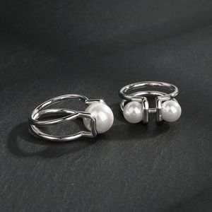 Anillo de perlas anillo de plata anillos de diseñador para mujer Marca Sterling Silver Hardwear elegante 2 estilos Perla única Perla doble Boda Compromiso matrimonio Tamaño 6-8