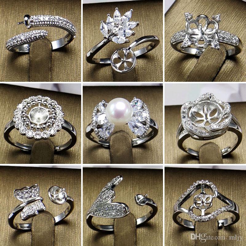 Pearl Rings Setting Zircon Solid 925 Silver Ring Setting Ring Mounting Ring Blank DIY Jewelry 50 Styles DIY Gift
