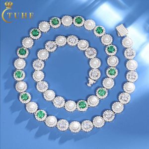 Collier de luxe en argent Sterling 9.5, série de perles, bijoux de fête, Vvs Moissanite, diamant, perle d'eau douce, chaîne de Tennis Halo