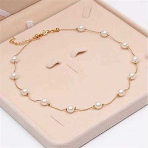 Collar de perlas simuladas de alta calidad, collar llamativo de Color dorado antialérgico, cadena entera, joyería de perlas 2027