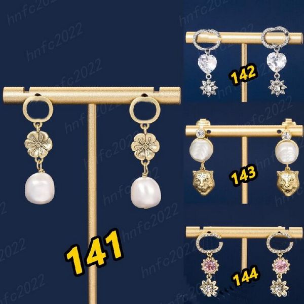 Pearl Stud Earring for Woman Golden Crystal Kining Joya de lujo Joyas de Navidad Accesorios de boda Accesorios de altura de moda con suministro de joyería de caja original