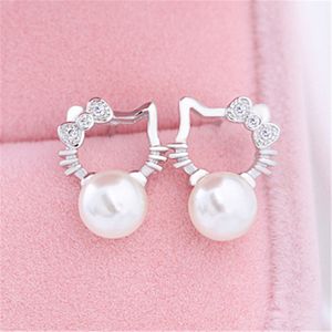 Boucles d'oreilles en perles pour femmes, bijoux fins, accessoires doux pour filles, chat, argent