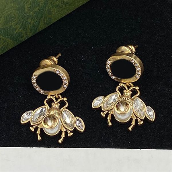 Perla Vintage Pendiente Cuerpo Joyas Alas Abeja Encanto Mujeres Oro Círculo Anillo Oreja Stud Parte Diamantes Pendientes de lujo Paquete con caja