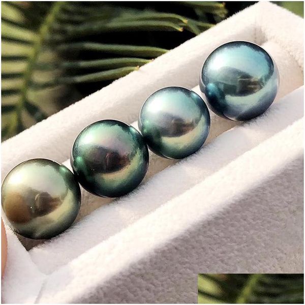 Venta al por mayor de perlas 9-10 mm Aaa redonda Akoya Agua de mar natural Perla de Tahití Color negro para pulsera DIY Collar Anillo Regalo de vacaciones Gota Deli Dhuv3