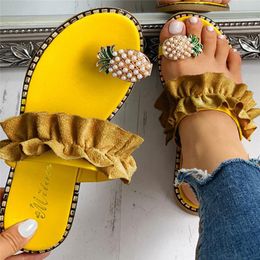 Perle Femmes Slipper Pineapple Toe Flat Toe Bohemian Casual Beach Sandals Ladies Shoes Platform Designer Black Slides Drop Ship6