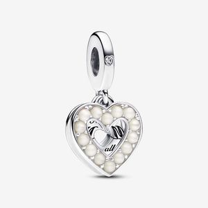 Corazón blanco nacarado Doble Cuelga Charm Pandoras Plata de ley 925 Conjunto de dijes de lujo Pulsera Fabricación de dijes Collar de diseñador Colgante Caja original al por mayor