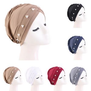 Perles perlées femmes Turban chapeau musulman Hijab Bonnet indien tête enveloppement décontracté chimio Cancer casquette musulman croix chapeau foulard perte de cheveux