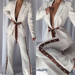 Costume pantalon pour femmes, 2 pièces, sur mesure, coupe cintrée, veste Blazer avec ceinture, vêtements d'invités pour défilé de mode