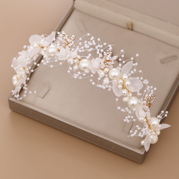 Coiffes Pearls Golt Feuilles de mariage Bridal Handmade Righestone Band Couber Band Luxury Hair Accessoires Head Piece de 12 pouces de long