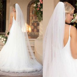 Perlas marfil velo nupcial largo con peine una capa Cathedral Velo de boda accesorios de novia blanca Velos de noiva x0726334t