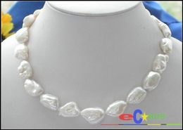 Bijoux de perles authentiques énormes 18quot1520 mm Natural Sea Baroque Collier de perles blanc 14K4482736