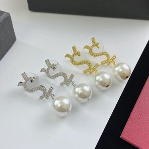 Perles Goujons Boucles D'oreilles Pour Femme Bijoux De Luxe Femmes Lettre Boucle D'oreille De Mode Cerceaux S Oreille Stud Partie De Mariage Perle Or Argent Boucles D'oreilles