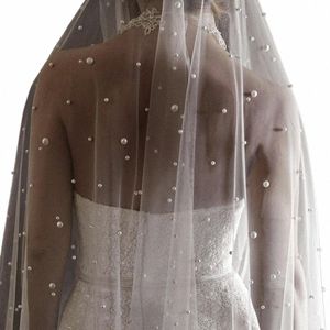 Perles Blanc Ivoire LG Voile de mariée avec peigne Une couche Cathédrale Voile de mariage avec perles Velos de Noiva Perles de cristal 3 mètres N7Ho #