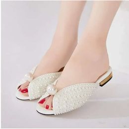 Perles White Sandals Summer 2024 Princesse Women Fashion Peep Toe Lady Slides Womens Slipper Big Taille 35-42 376 S 854 631 S D F19B