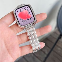 Pearly Diamond iWatch Straps Bracelets pour Apple Watch Band 41mm 45mm 42mm 38mm 40mm 44mm iwatch8 SE 7 6 3 4 5 ultra Designers élégant Bracelet Pour Dame femmes