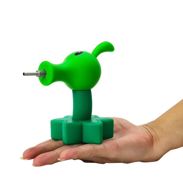 Tuyau en silicone Peashooter Plants vs. Zombies Hookahs plier bécher bong eau tuyau en silicone bong en silicone Dab Rig avec bol en verre fumer du tabac huile