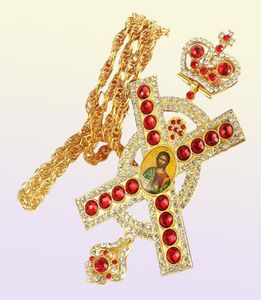 Collier pectoral croix église Golden Priest Crucifix Long Collier orthodoxe Baptême bijoux religieux 8047032