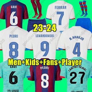 Pedri Soccer Jerseys Barcelone Lewandowski Gavi 23 24 Kit Lamine Yamal Joao Felix R. Araujo F. de Jong Barca Camiseta de Futbol Shirt Football Men Kids Barcelone Retro