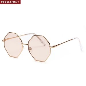 Gafas de sol poligonales grandes vintage para mujer, gafas de sol transparentes teñidas con octógono para mujer y hombre, montura de metal uv400